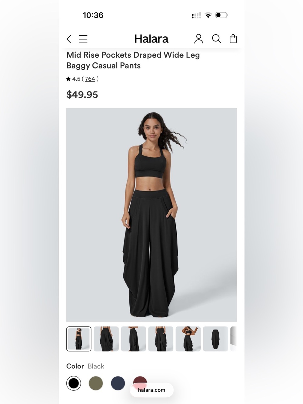 HALARA Mid Rise Pockets Draped Wide Leg Baggy Casual Pants